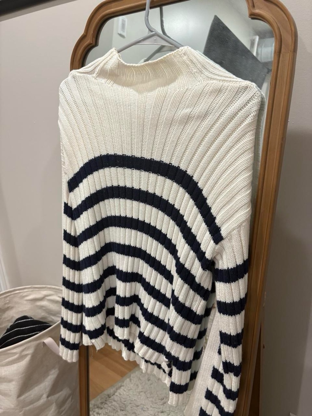 Abercrombie & Fitch Cream and Navy Striped Turtleneck Sweater